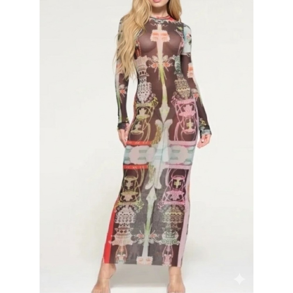 Rare New SKIMS Summer Mesh Long Sleeve Dress Orchid Cabinet NWT Small Sexy S